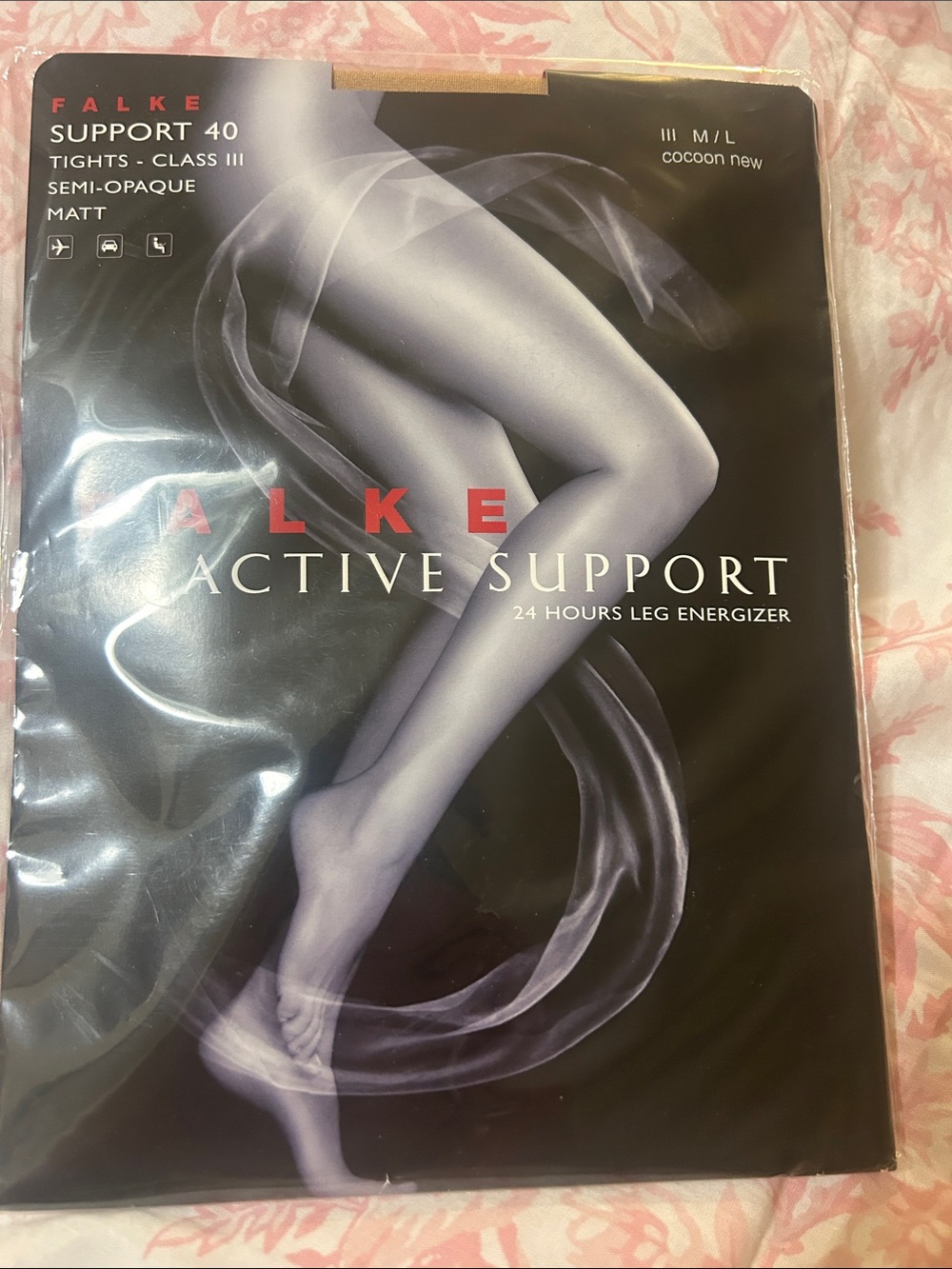Falke Active Support 40 denier matte Tights in Cocoon (Neutral Nude) M/L NIB